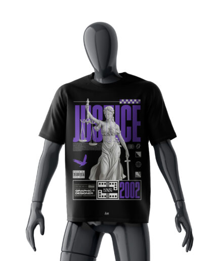 Metrow: Justice Oversized Graphic T-Shirt | Black | Purple Statue Print | Unisex